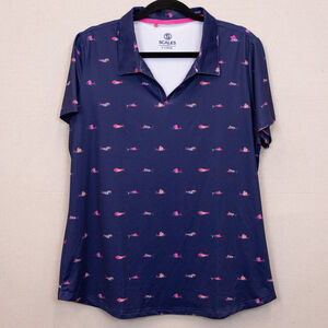 Scales Trippy Fish navy short sleeve polo shirt-XL
